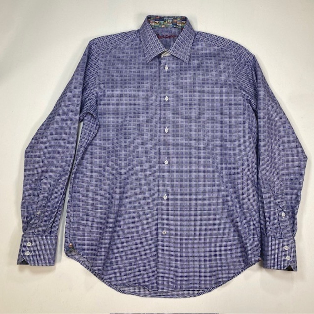 Robert Graham Mens Blue White Micro Check Button Down Shirt Size 15.5 M 39